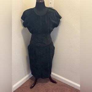 Vintage I. Magnin 80's Black Leather Suede Pig Skin Sheath Corset Dolman 8